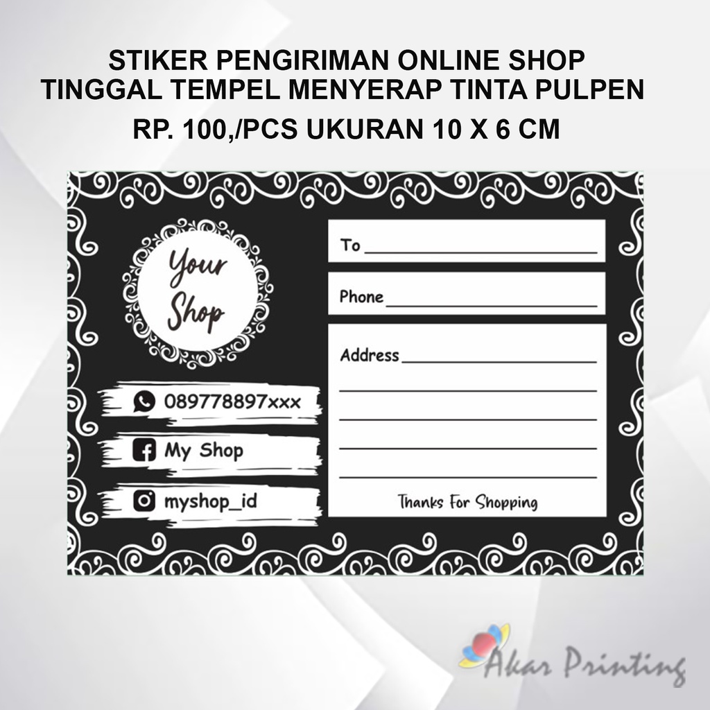 

Akar_Printing - STIKER LABEL PENGIRIMAN OLSHOP CUSTOM BLACK EDITION TERMURAH SERI 1 - DCS BLACK 01, Kecil 10x6 cm