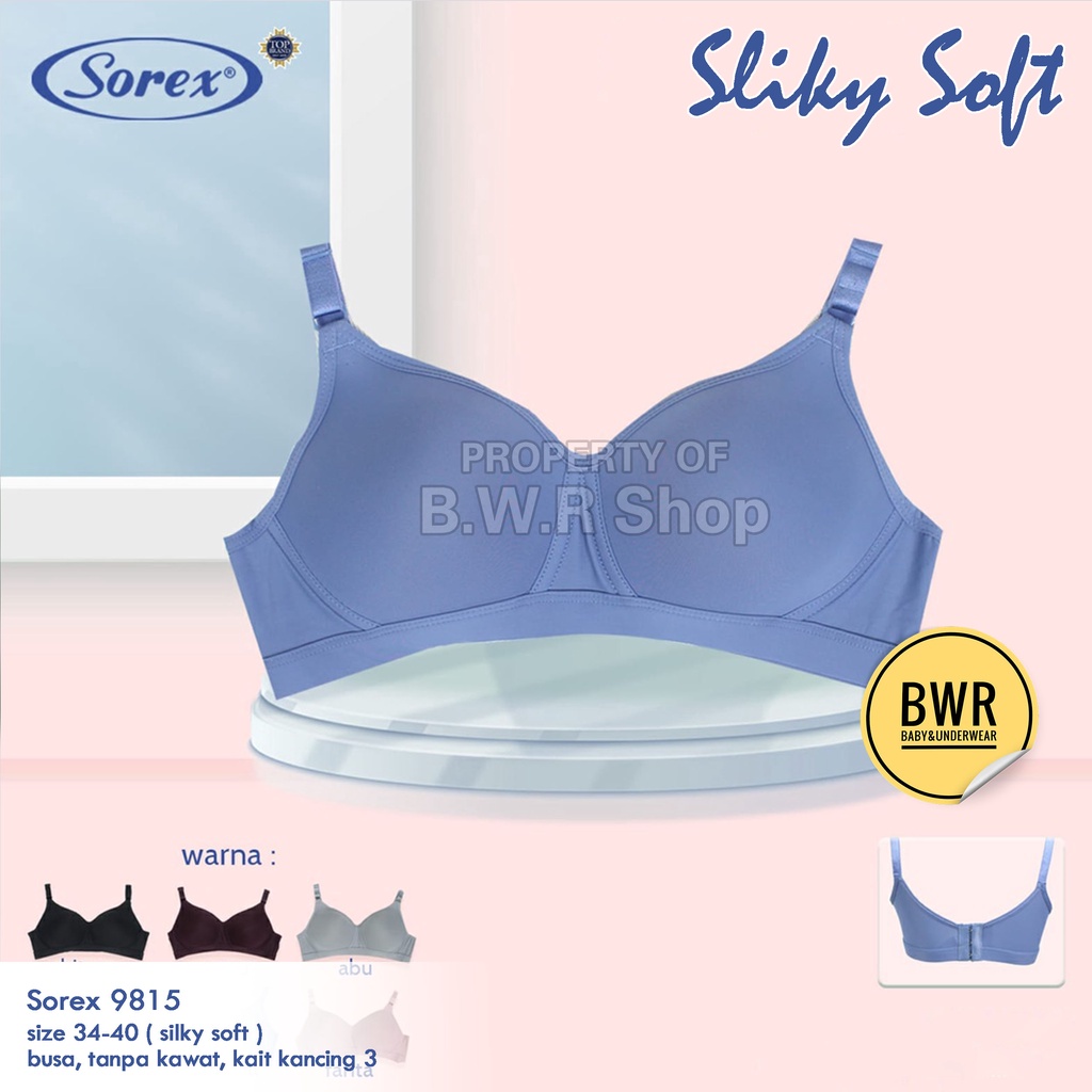 Bra Sorex 9815 Sliky Soft / Bh Wanita Busa Tanpa Kawat Big Cup Kancing 3 PILIH WARNA | Bwr