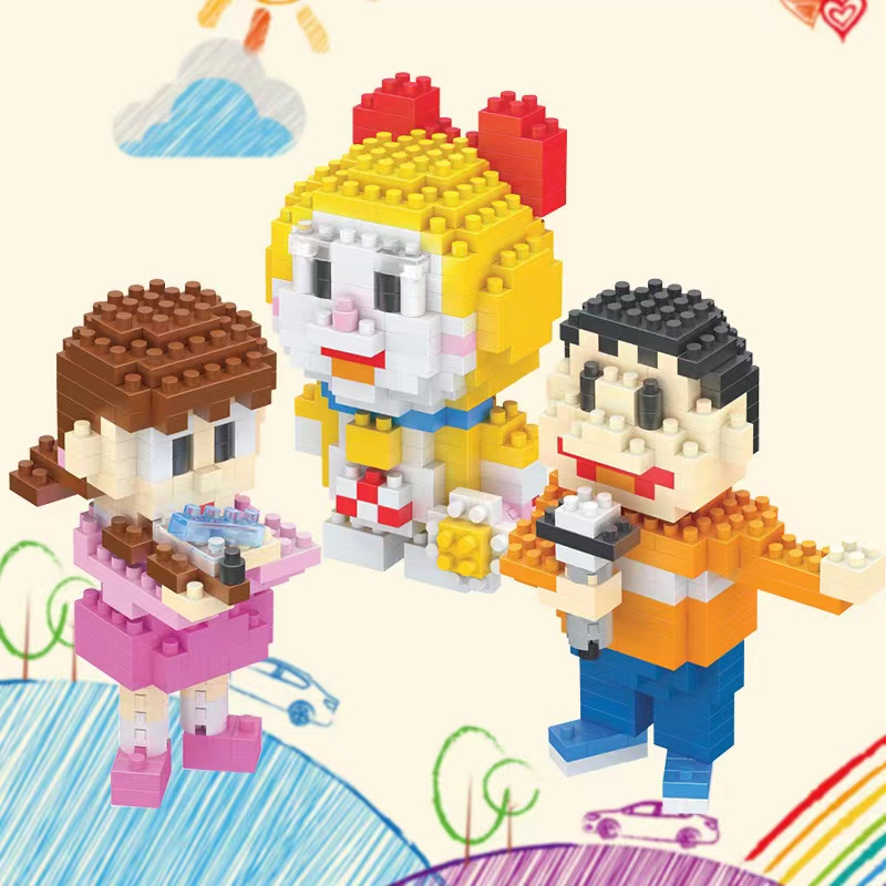 Mainan Puzzle Susun Blok Model Lego Bentuk Tinkerbell Nobita Shizuka Fat Tiger Untuk Anak DIY