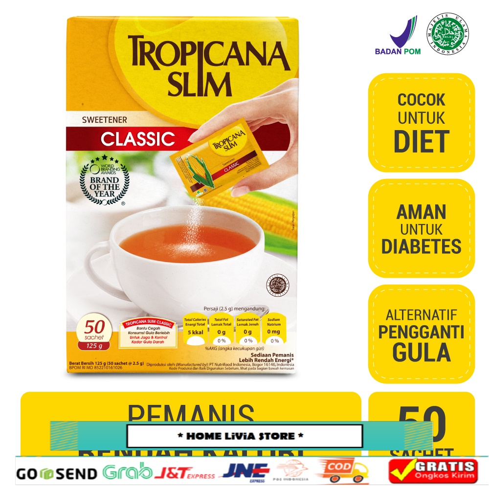 

Tropicana Slim Sweetener Classic 50 Sachet - Pemanis untuk Bantu Batasi Gula