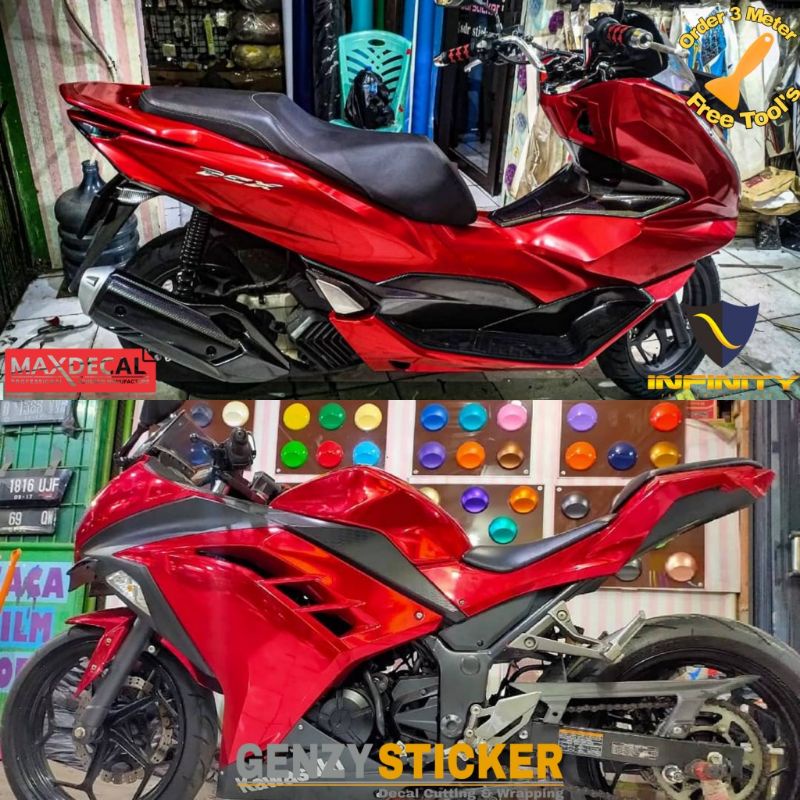 Stiker skotlet merah chrome mirror sticker merah metalik krom super glossy red chrome