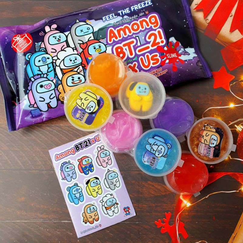 slime bt21 x AMONG US packace 7 warna & 1 clay among us x bt21 by kadokado @soenmull.idn