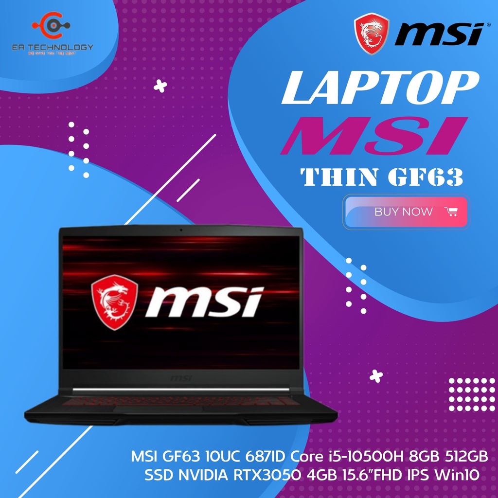 Jual MSI GF63 10UC 687ID I5 10500H 8GB 512SSD RTX3050 4GB 15 6 FHD IPS 