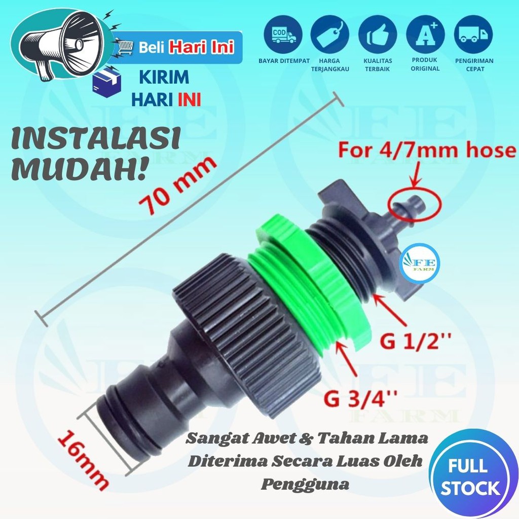 KONEKTOR KRAN SELANG  SAMBUNGAN 16MM QUICK RELEASE KE SELANG 4/7MM