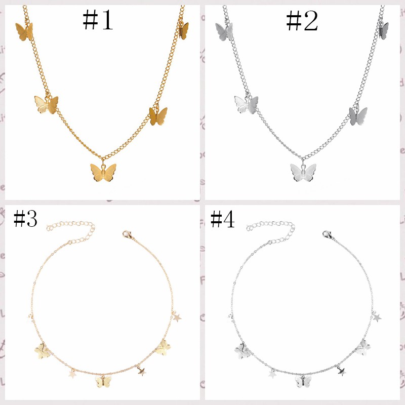 Kalung Fashion Temperamen Pendek Lima Kupu-kupu Simple Manis Single Layer Wanita Necklace