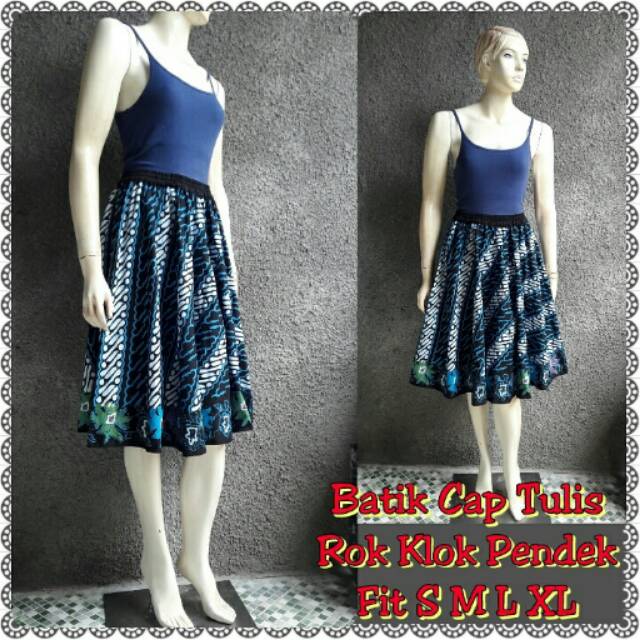 rok batik klok pendek parang biru