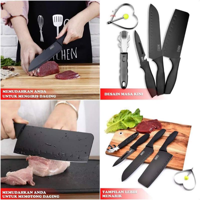 Pisau Set 5 Pcs Buck-I Knife Black J12