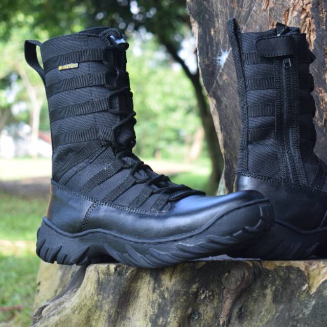 Sepatu pdl ninja dari bahan kulit untuk dinas lapangan bahan utama kulit dan kanvas anti air