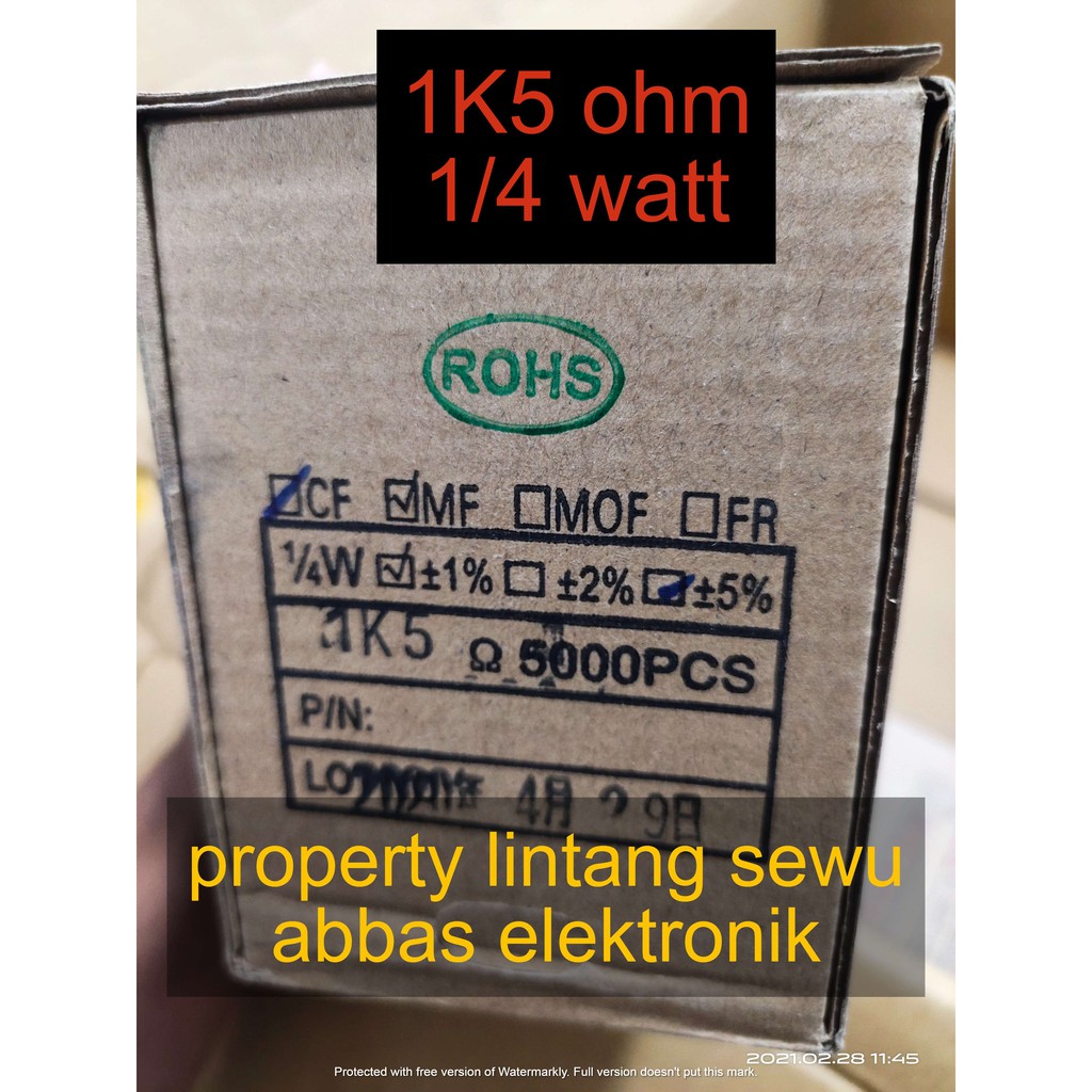 10PCS resistor 1k5 ohm 1.5 kilo ohm 1500 ohm  0.25 watt 1/4 watt