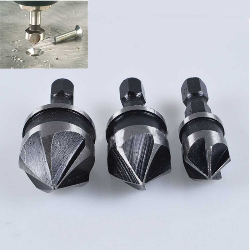 Mata Bor Kayu Plastik Plat 3 Pcs Drill Bit Countersink Carbon Steel