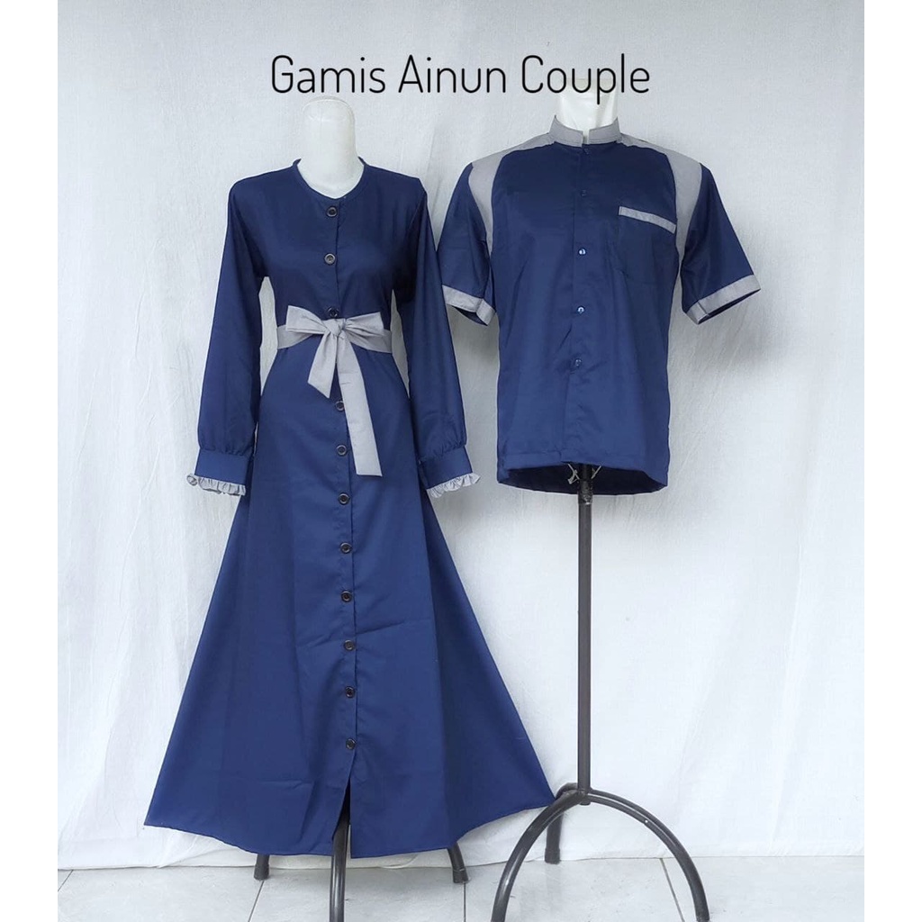 GAMIS AINUN WARNA NAVY KOMBI  ABU-ABU/GAMIS COUPLE LEBARAN/GAMIS COUPLE TERBARU/GAMIS COUPLE KEKINIA
