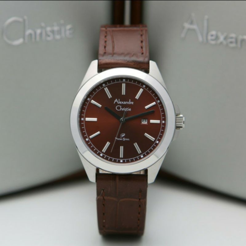ALEXANDRE CHRISTIE AC1015 SILVER BROWN KULIT WANITA.ORIGINAL GARANSI RESMI 1 TAHUN