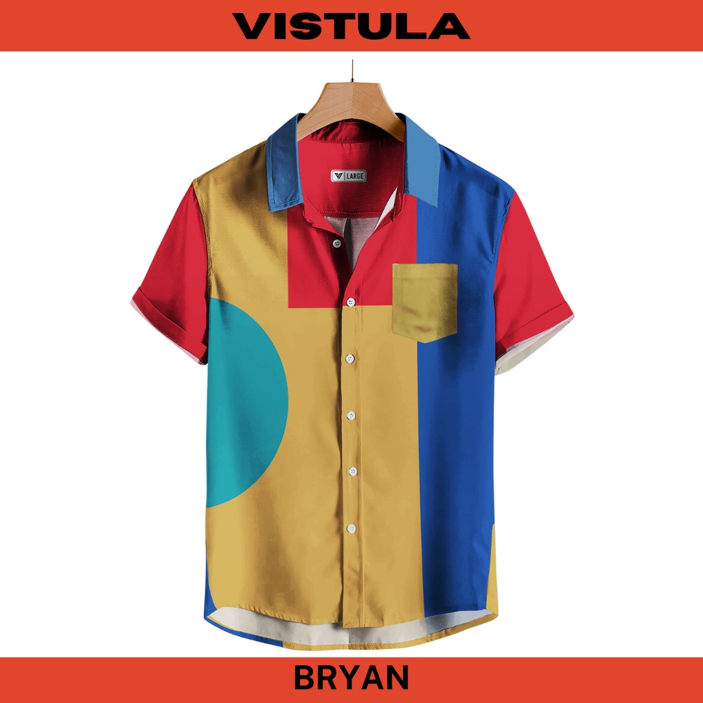 Kemeja Pantai Lengan Pendek Pria Color Block Series - Bryan