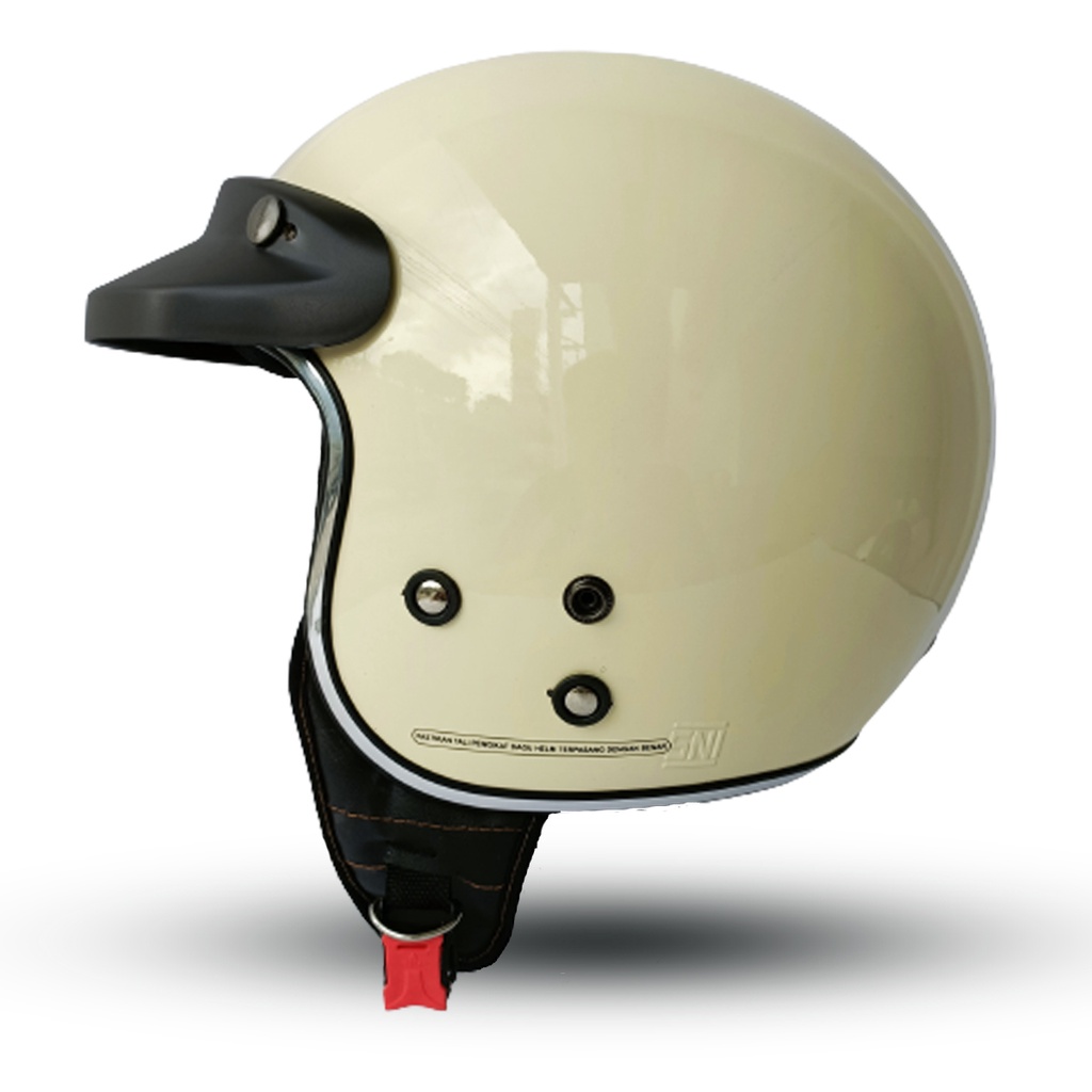 Helm Bogo Dewasa Retro Classic Half Face SNI Full Leher Lis Chrome /Helm Pria /Helm Wanita/Helm Kaca Datar -AVORIO NAIDE CREAM