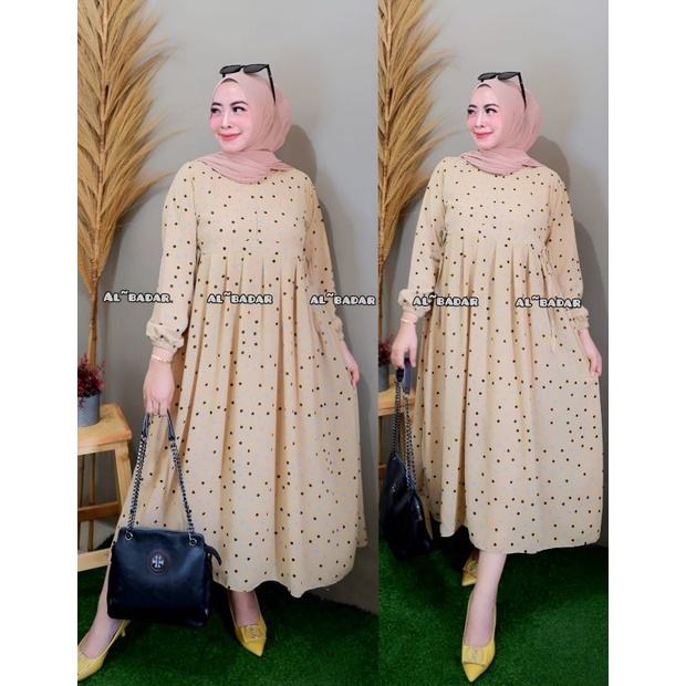 BISA[ COD] MIDI DRESS MOTIF POLKADOT / MIDI DRESS MODEL TER BARU/ DRESS MIDI POLKADOT