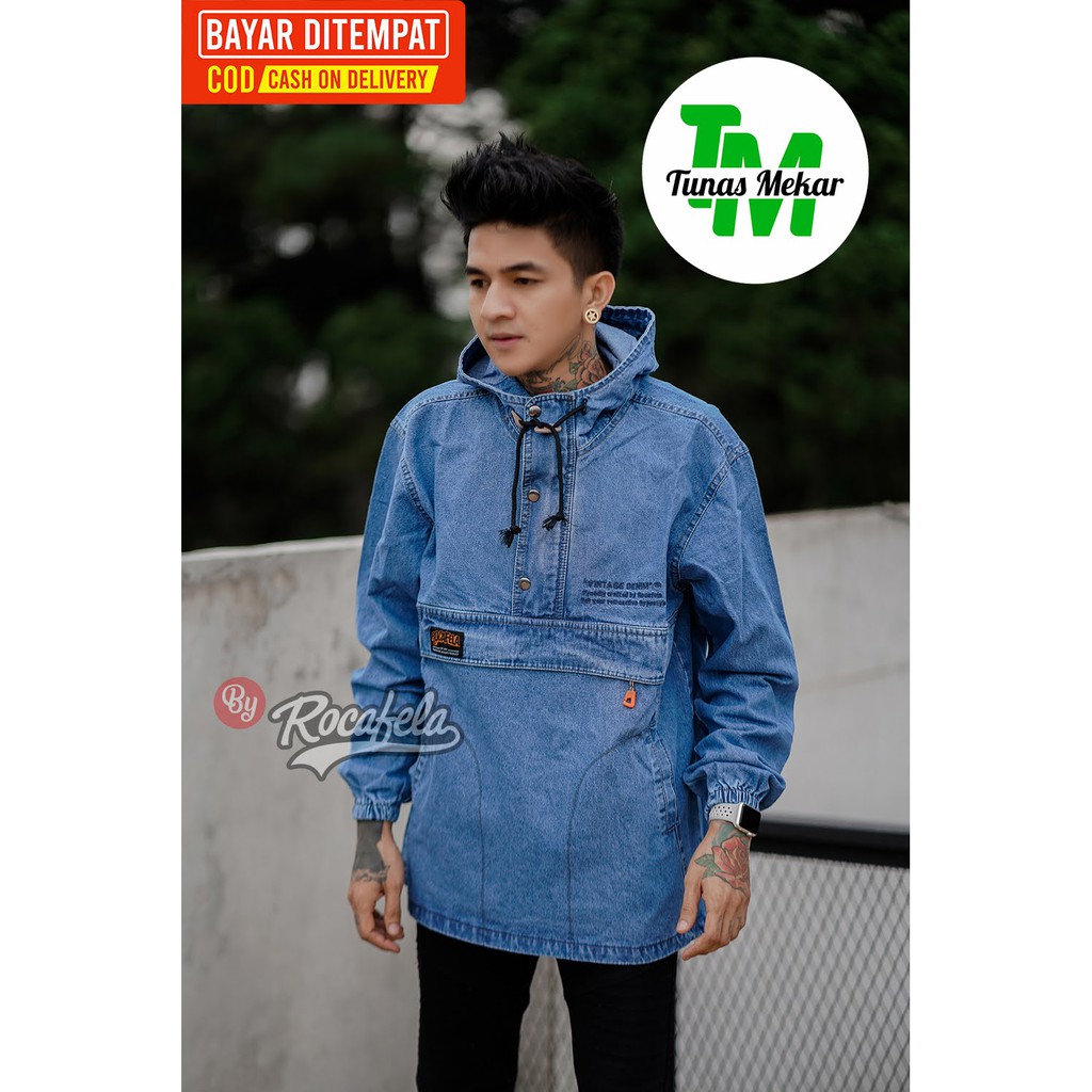 Jaket Jeans Pria Cagoul Rocafela The News 100% Original ~ Jaket Jeans Doraemon