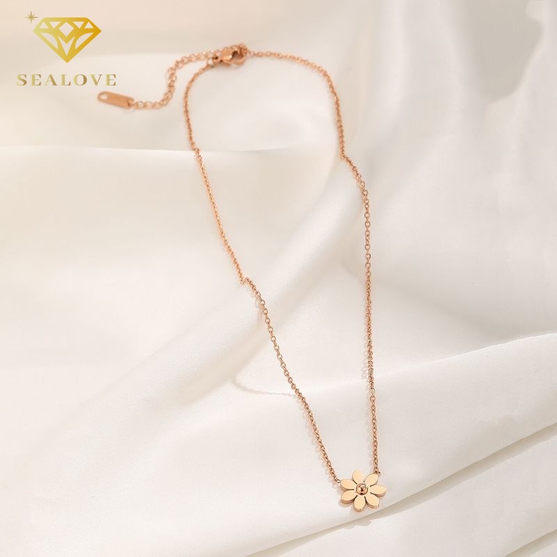 kalung titanium Wanita anti karat Krisan Liontin necklace Premium simple Bunga Daisy