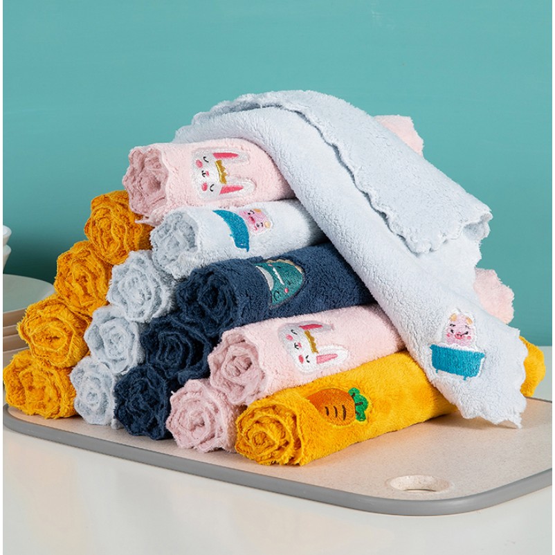 AS1920 Kain Lap Dapur BORDIR / Kain Lap Microfiber Serbaguna Coral Penyerap Air Motif Bordir