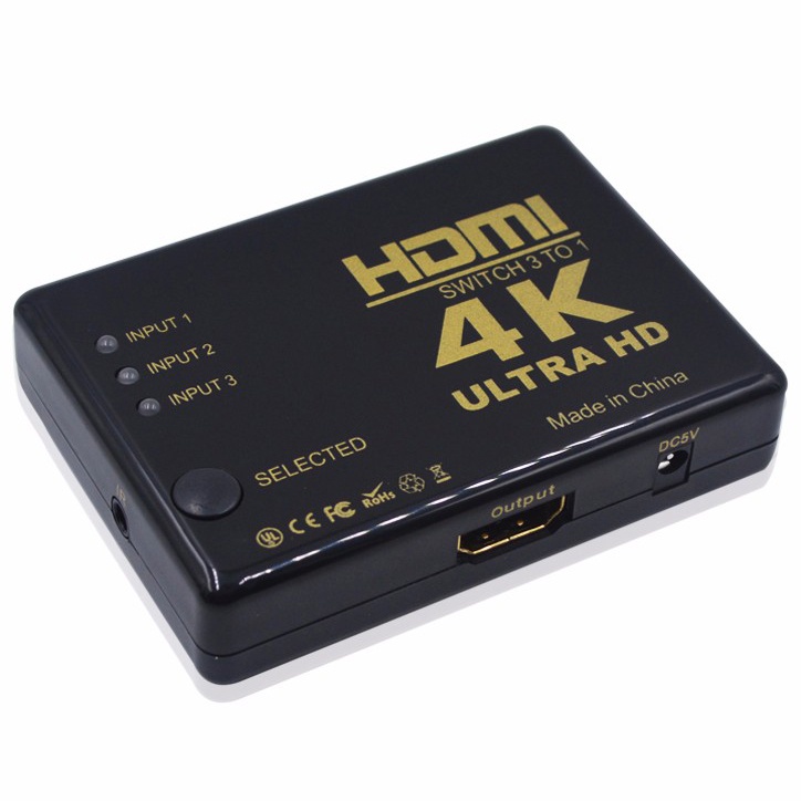 HDMI Switcher 3 Port 4K x 2K Ultra HD + Remote - UH-501 - Black