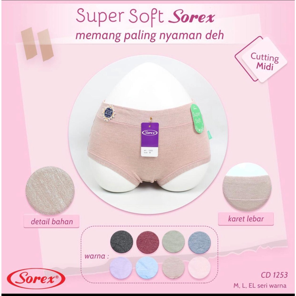 Celana Dalam Sorex 1253 - CD Sorex Super Soft Series - CD SOREX 1253 - BAHAN SUPER LEMBUT - CD SOREX BASIC MIDI HALUS LEMBUT SUPER SOFT - CELANA DALAM WANITA SOREX -  SOFT SERIES - CD SUPER NYAMAN - SIZE M L EL/XL - ARA98STORE