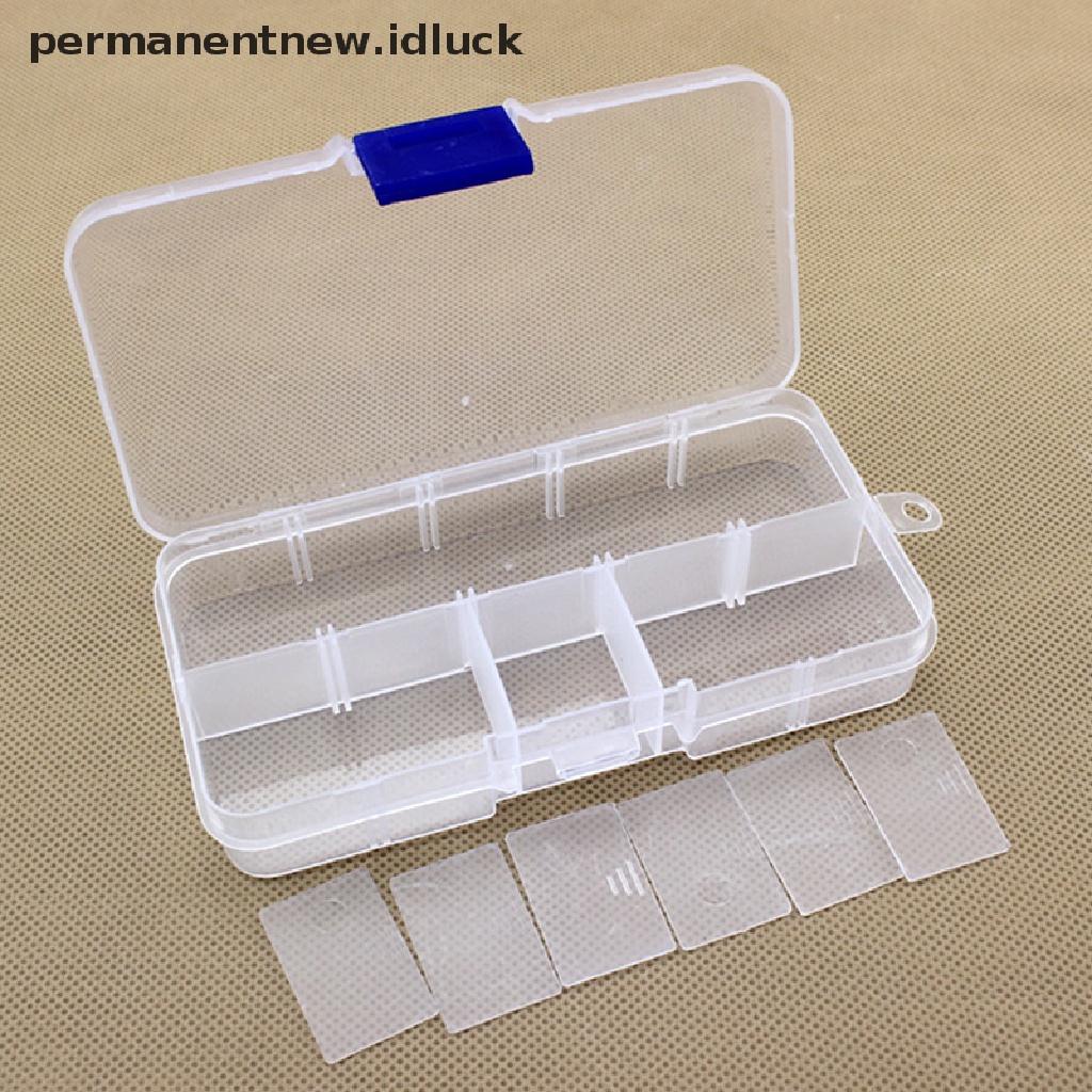 Kotak Penyimpanan Obat / Perhiasan / Manik-Manik / Pil 10 Sekat Bahan Plastik Transparan Adjustable