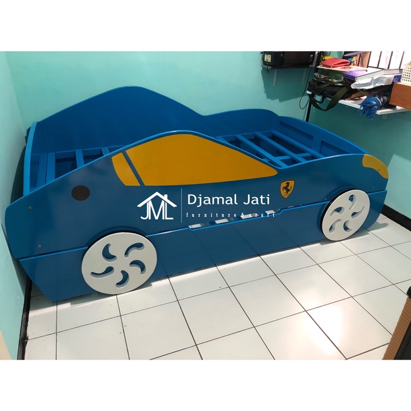 tempat tidur anak model mobil, tempat tidur anak sorong 2 in 1, tempat tidur ferari