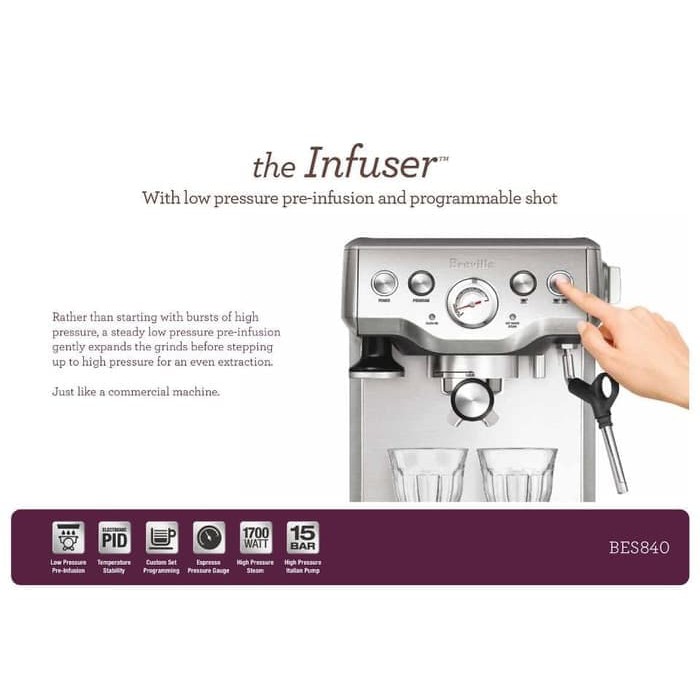 Dijual new Mesin Kopi Breville Infuser Espresso Coffee Maker Machine BES840 Diskon