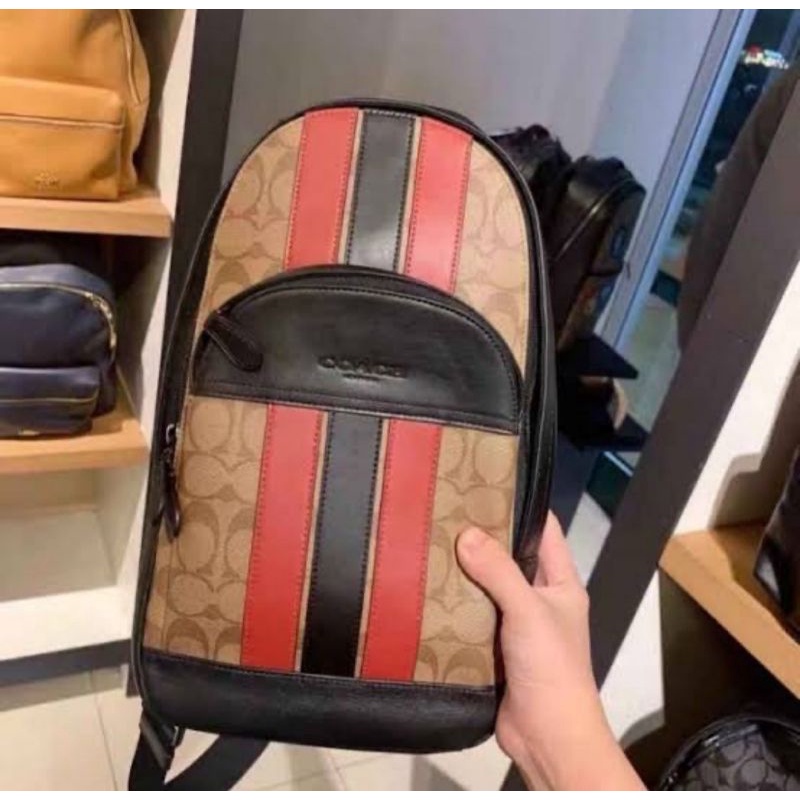 Coach Houston Pack Varsity Stripe Tan Soft Red Black(85035)