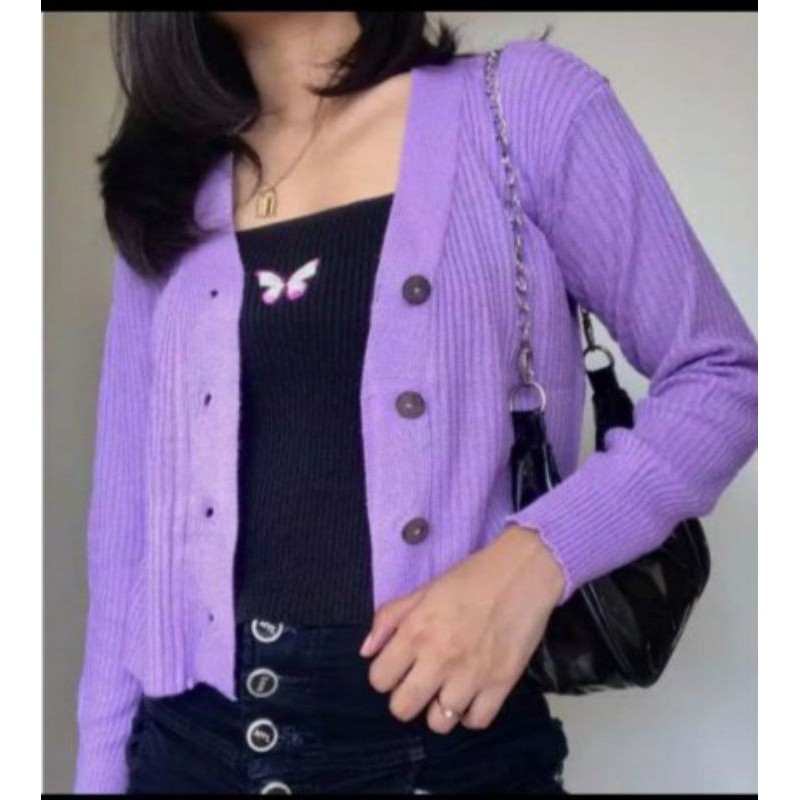 CARDIGAN CROP RAJUT KANCING BATOK