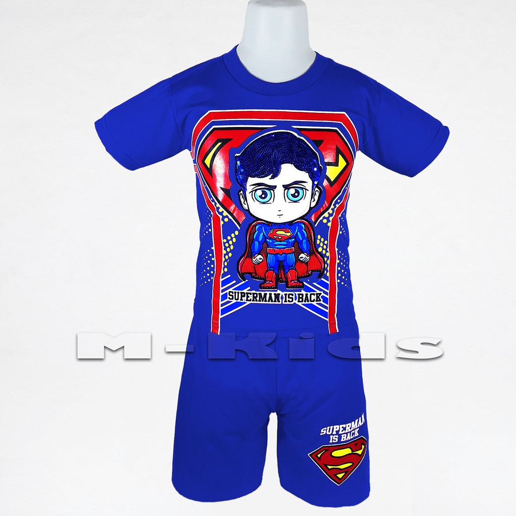 MKids88 - Baju Setelan Kaos Anak Laki-Laki Mata Nyala Lampu LED Superhero Karakter SUPERMAN