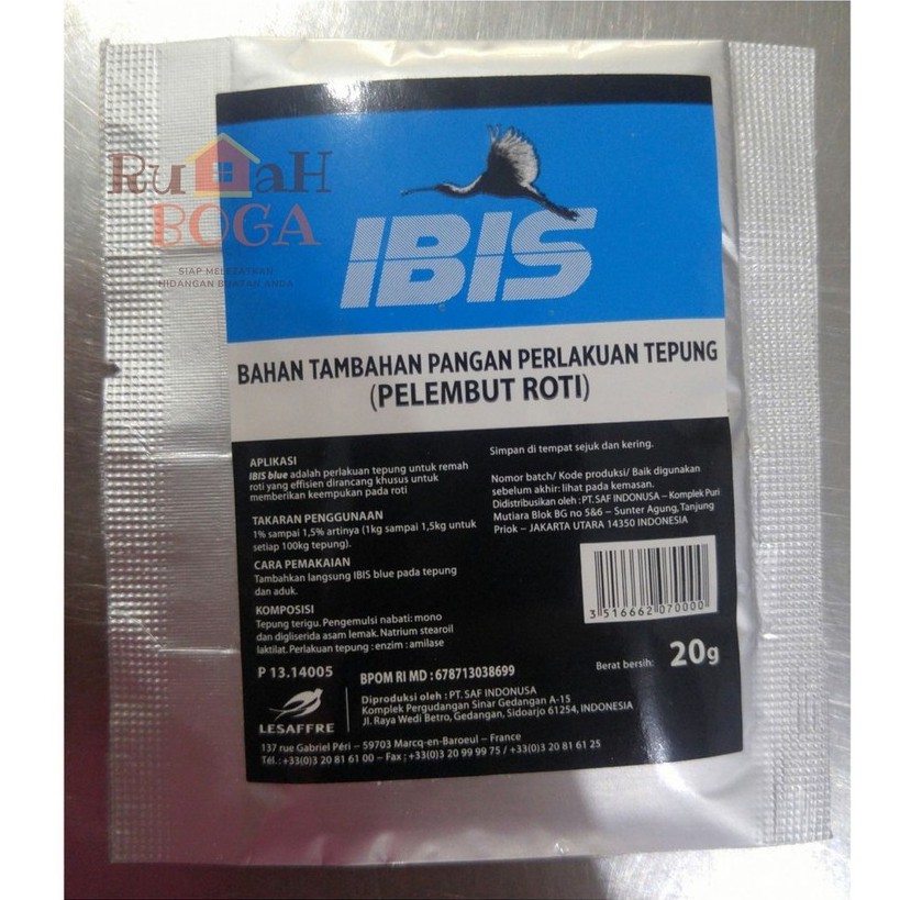 

Bread Improver IBIS BLUE 20gr 20 gr gram Bahan Pelembut Makanan Roti Kue Baking IBIS BLUE