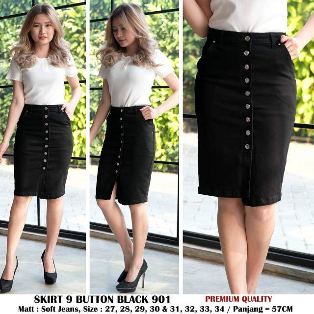  Rok  Jeans  Wanita  Malo Dark Skirt Midi Buttons Kancing 