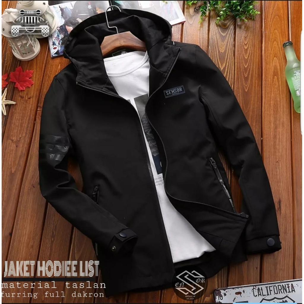 JAKET HOODIE TASLAN COMBY LIST PRIA / JAKET BOMBER PRIA HOODIE LIST SENSOR