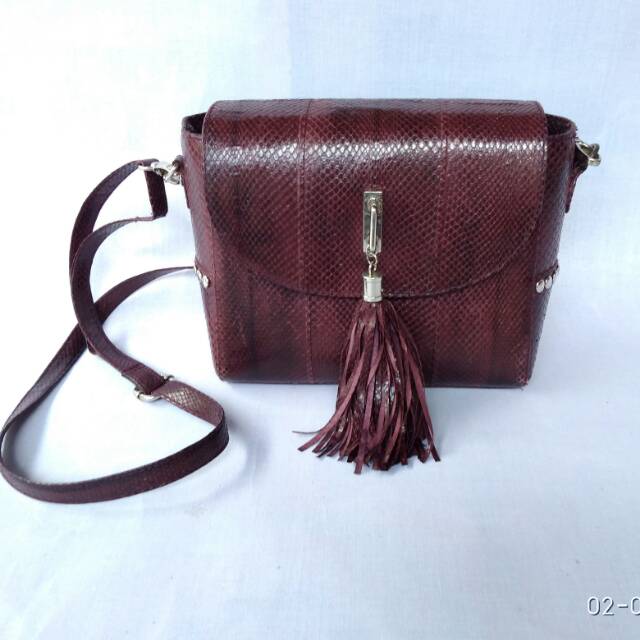 Tas kulit ular Cantik hiasan rumbai 100% Original