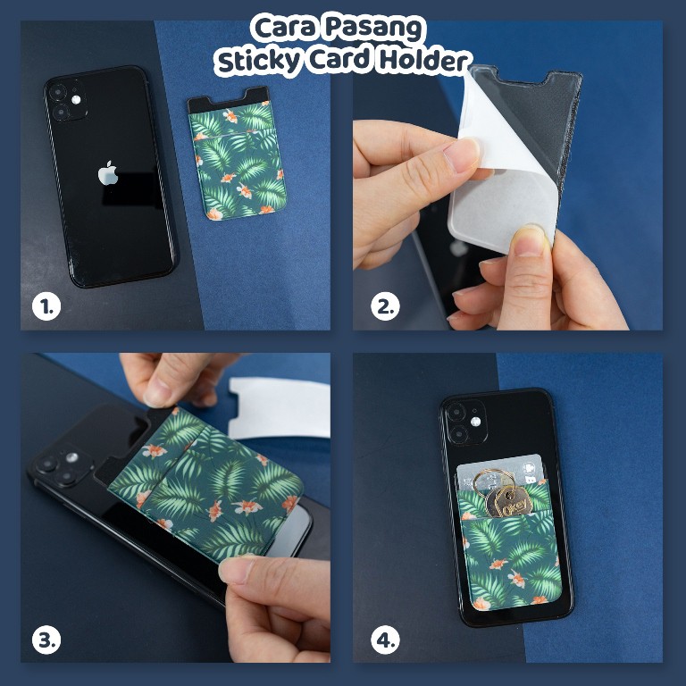 Sticky Card Holder/ Card Holder HP Tempel/ Dompet Kartu/ Tempat Kartu HP (Bahan Kain Elastis)