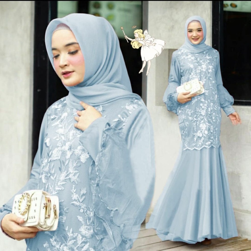 SMARTDN Terbaru Dress pesta mewah gamis duyung jamilah biru baju lebaran murah jam at