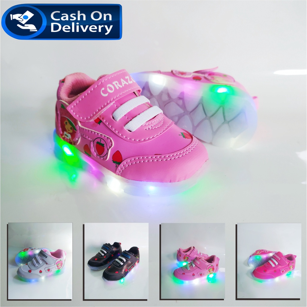 STRAWBERY CANTIK -SEPATU ANAK SNEAKER LED ANAK PREMPUAN CANTIK BISA COD 1-5 THN