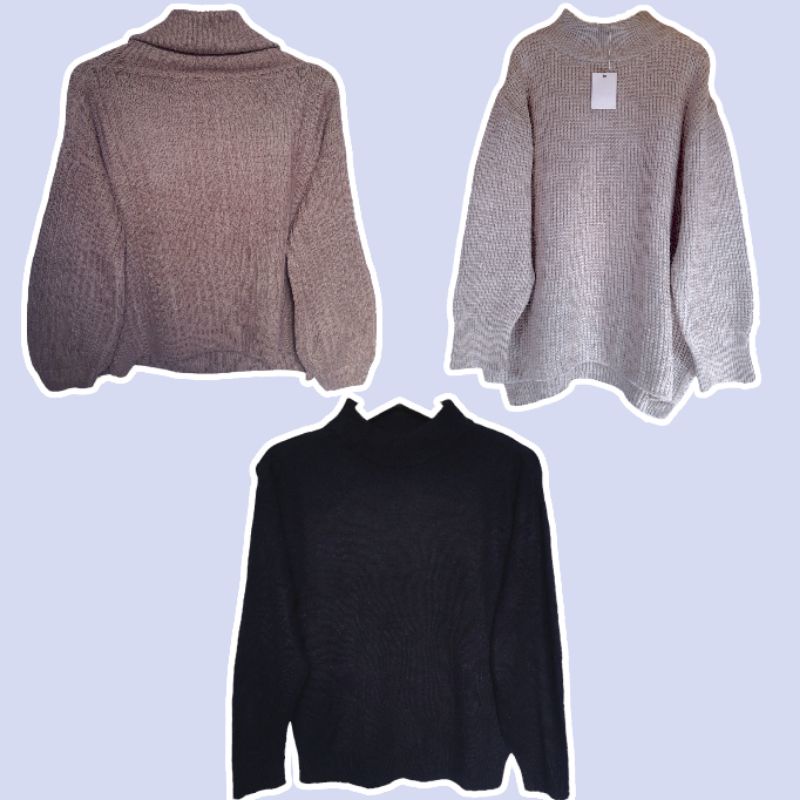 RAJUT PREMIUM/ATASAN WANITA/OVERSIZE/KNIT SEMITURTLE/POLOS MOTIF LENGAN BALON