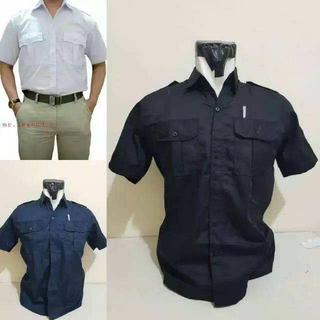 KEMEJA PDL LENGAN PENDEK POLOS baju lebaran PUTIH HITAM  BIRU