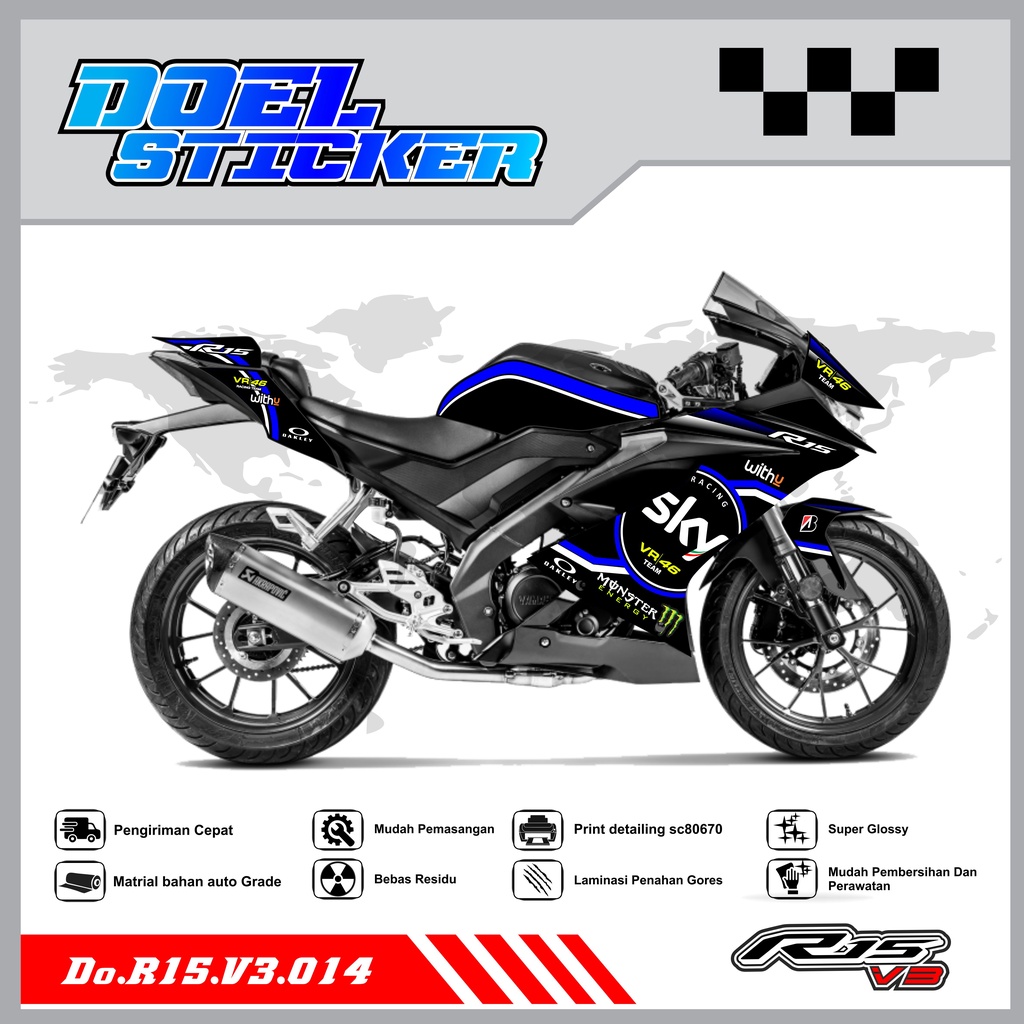 STICKER STRIPING R15 V3 - STICKER STRIPING SEMI FULL LIST VARIASI HOLOGRAM , CROME R15 V3 DOEL 014