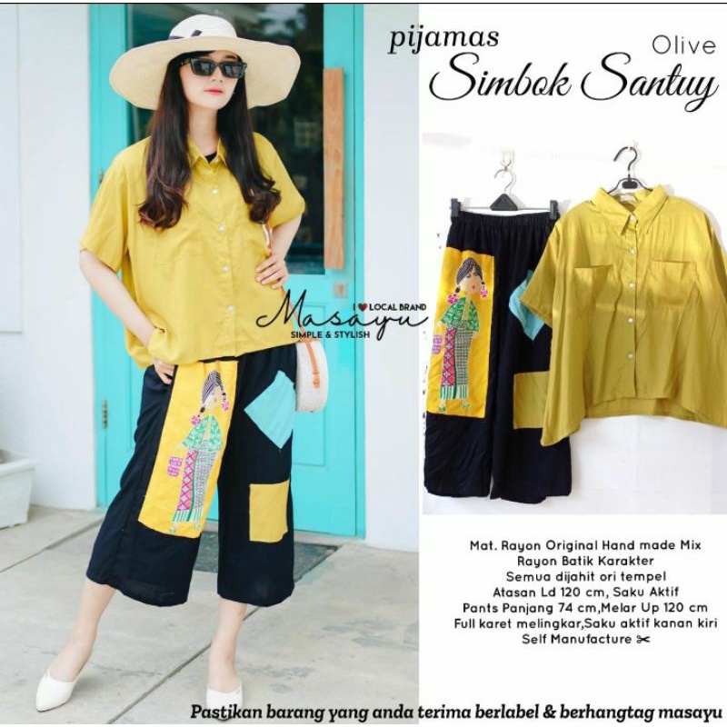SETELAN WANITA PAJAMAS SET SIMBOK SANTUY MATT RAYON ORIGINAL MASAYU BATIK KARAKTER