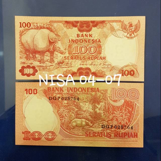 UP090 UANG KUNO 100 RUPIAH BADAK TH 1977/UANGLAMA/UANGMAHAR/UANGKOLEKSI/MAHARNIKAH/SESERAHAN