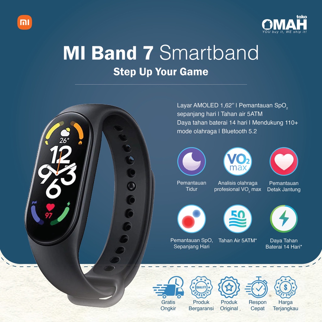 Xiaomi Mi Smartband 7 1.62inch AMOLED HD Screen Display SpO2 5ATM Original Garansi Resmi