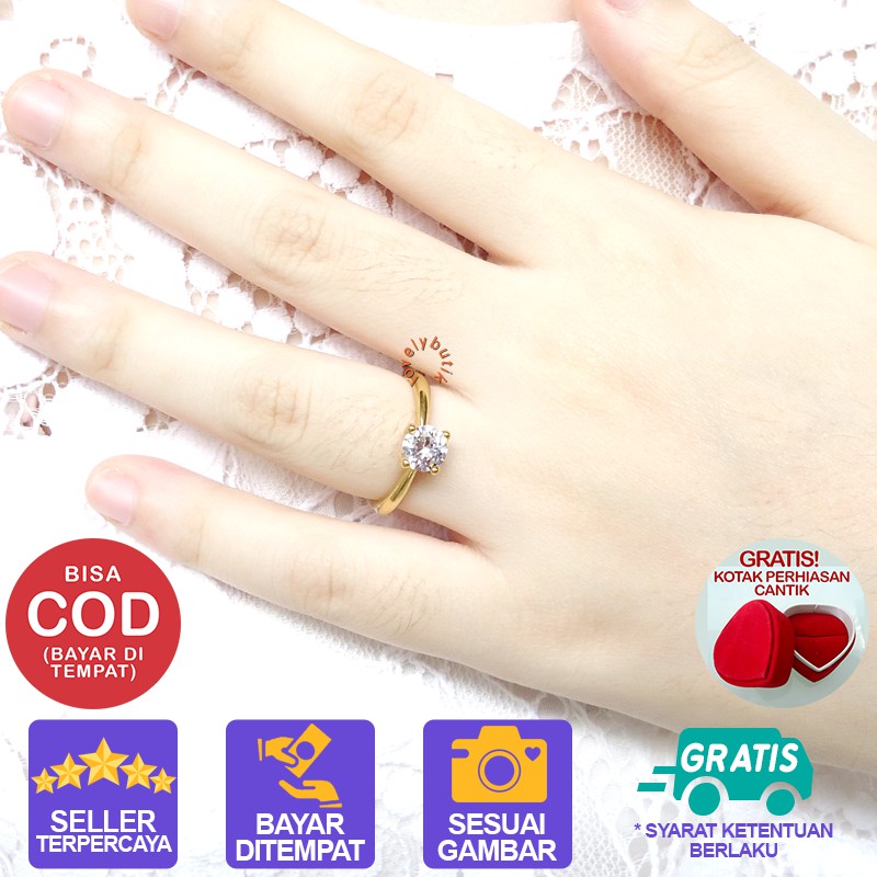 Lovelybutik Cincin Titanium Anti Karat Yuna Cincin Wanita Titanium Model Permata Cubic Zirconia