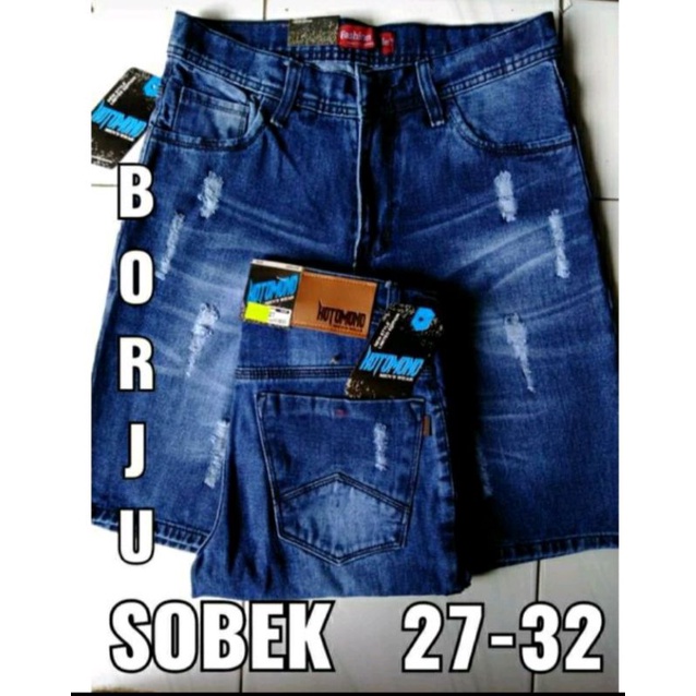 Celana Jeans Pendek Pria Celana Pendek Jeans Pria Model Sobek Wishker Celana Pendek Jeans Sobek  Ripped Pria