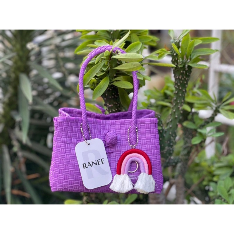 Tas Anyaman Wanita AZALEA UNGU XS Premium SUPER Cantik dengan dan Tanpa Gantungan Handle Bag