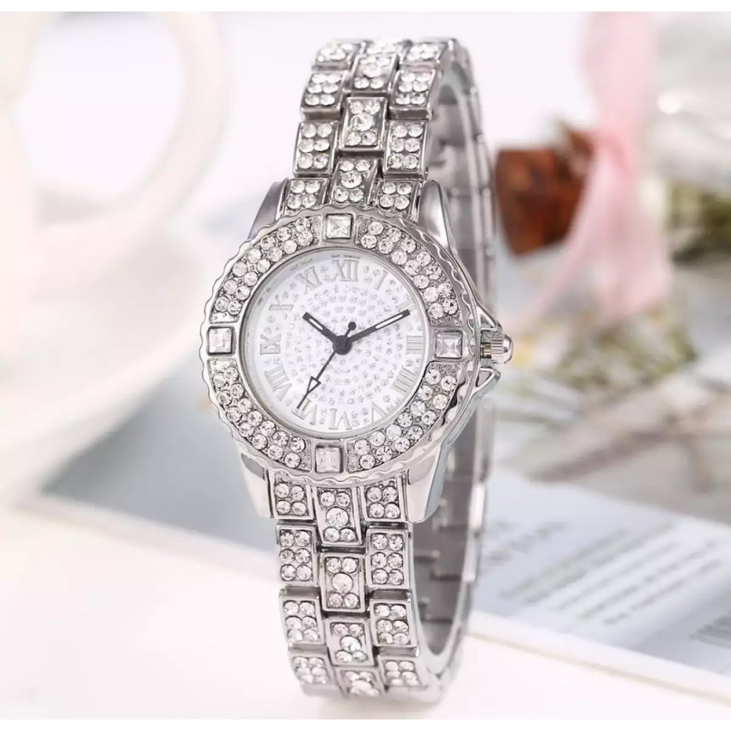 Jam  tangan Mewah diamond tali rantai-Jam tangan wanita tahan air - waterproof anti karat stainless-Silver