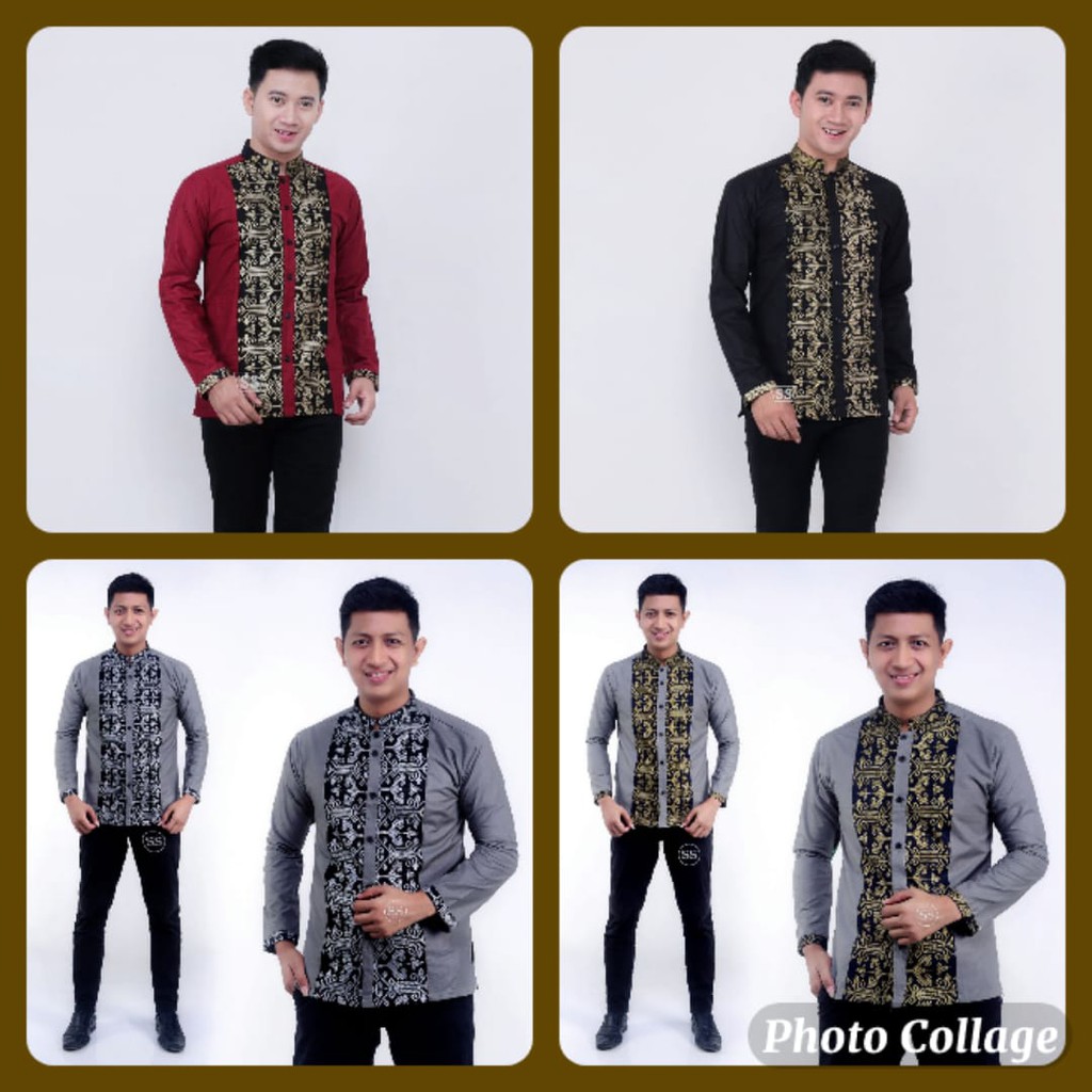 Kemeja Koko Maroon Kombinasi | Baju Koko Panjang Marun Maroon | Koko Lengan Panjang Pria Maroon