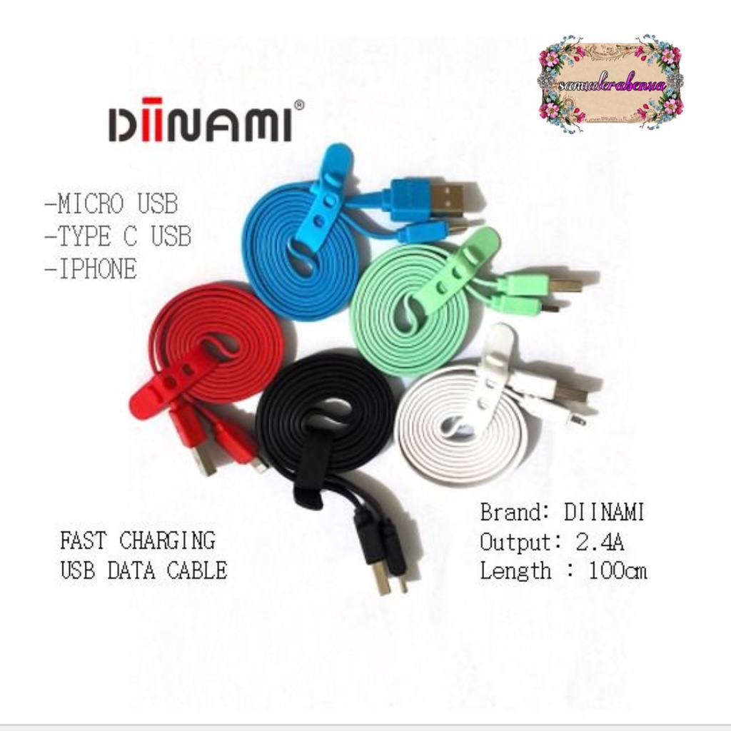 BM027 Kabel data pipih gepeng charger diinami 2.4A Micro iPhone tipe c usb fastcharcing SB2984