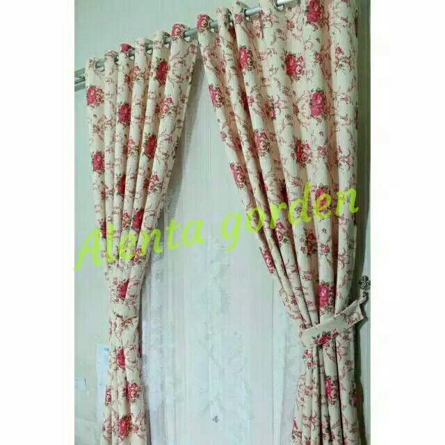 Gorden shabby blackout shabbychic bolak balik motif bunga tebal pink   biru   ungu   hijau